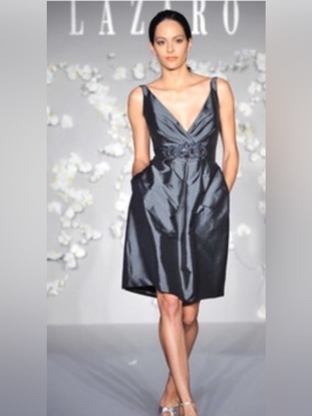 Vintage ‘90s Lazaro Sleeveless Jewled Steel Gray Cocktail Dress Size 10